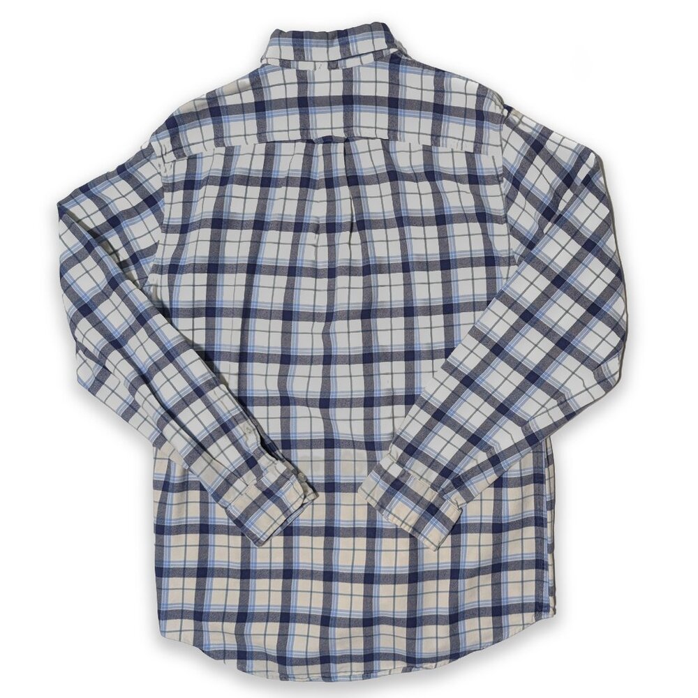 Lands' End Flannel White Blue Plaid Shirt Button-Down Collar Men's Size M Tall - Picture 2 of 3